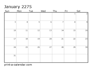 2275 Monthly Calendar