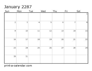 2287 Monthly Calendar