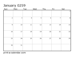 259 Monthly Calendar