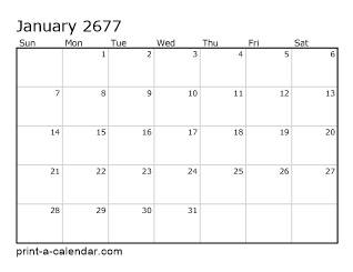 2677 Monthly Calendar