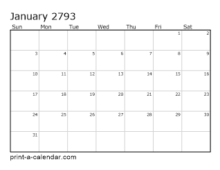 2793 Monthly Calendar