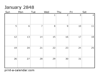 2848 Monthly Calendar