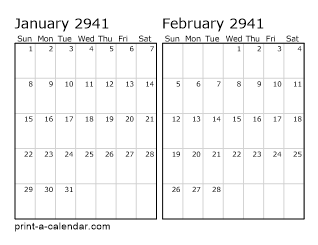 2941 Two Months per page printable calendar