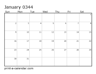 344 Monthly Calendar