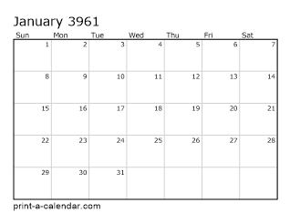 3961 Monthly Calendar