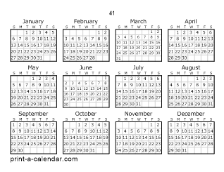 41 Yearly Calendar | One page Calendar