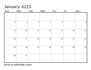 4225 Monthly Calendar