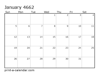 4662 Monthly Calendar