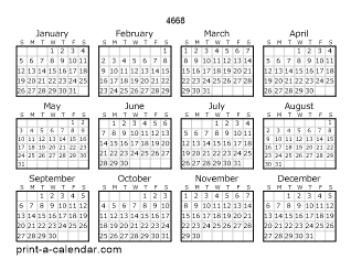 4668 Yearly Calendar | One page Calendar