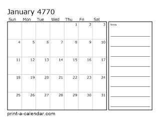 4770 Monthly Calendar with Notes