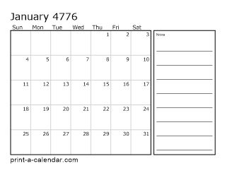 4776 Monthly Calendar with Notes