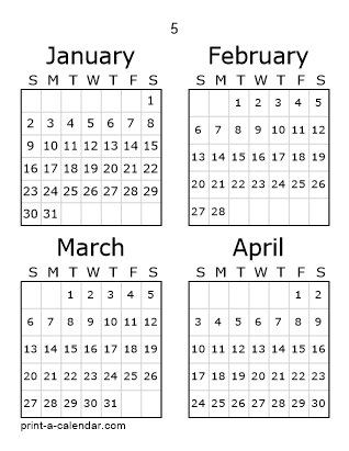 5 Three Page Yearly Calendar | Four months per page