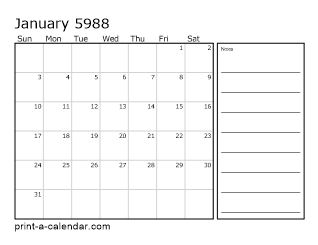 5988 Monthly Calendar with Notes