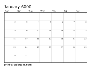 6000 Monthly Calendar
