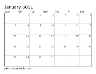 6001 Monthly Calendar