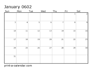 602 Monthly Calendar