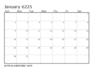 6225 Monthly Calendar