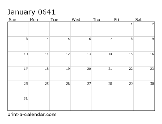 641 Monthly Calendar