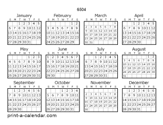 6504 Yearly Calendar | One page Calendar