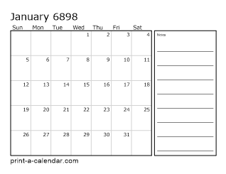 6898 Monthly Calendar with Notes