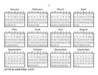 7 Yearly Calendar | One page Calendar