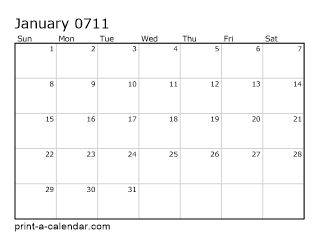 711 Monthly Calendar