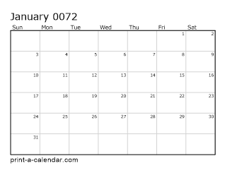 72 Monthly Calendar