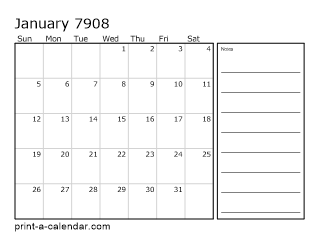 7908 Monthly Calendar with Notes