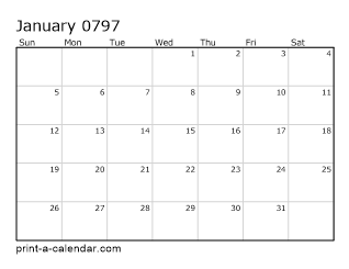 797 Monthly Calendar