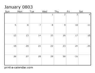 803 Monthly Calendar