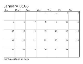 8166 Monthly Calendar