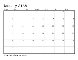 8168 Monthly Calendar
