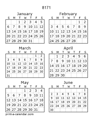 8171 Two Page Yearly Calendar | Six months per page