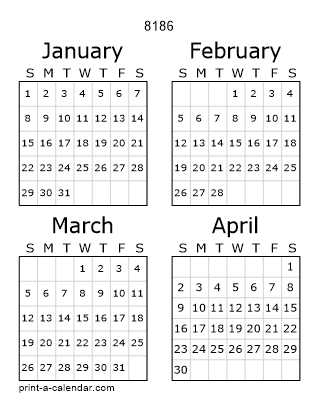8186 Three Page Yearly Calendar | Four months per page