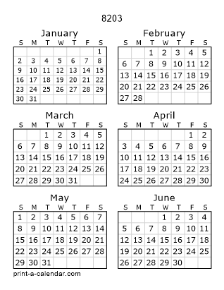 8203 Two Page Yearly Calendar | Six months per page