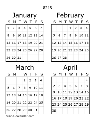 8215 Three Page Yearly Calendar | Four months per page