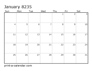 8235 Monthly Calendar