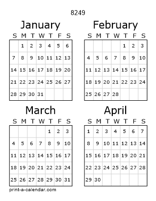 8249 Three Page Yearly Calendar | Four months per page