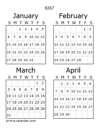 8267 Three Page Yearly Calendar | Four months per page