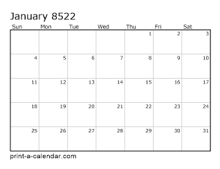 8522 Monthly Calendar