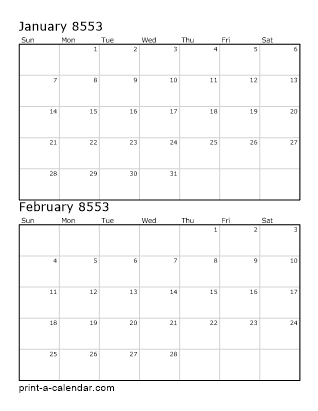 8553 two months per page vertical stacked printable calendar