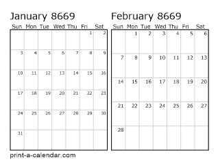 Two Horizontal Months 8669