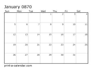 870 Monthly Calendar