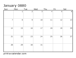 880 Monthly Calendar