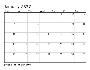 8837 Monthly Calendar