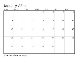 8841 Monthly Calendar