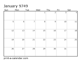 9749 Monthly Calendar