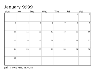 9999 Monthly Calendar