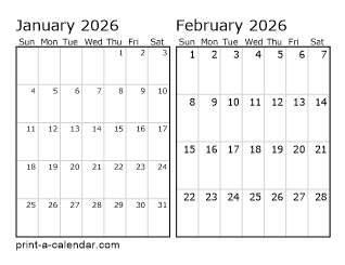 2023 Two Months per page printable calendar